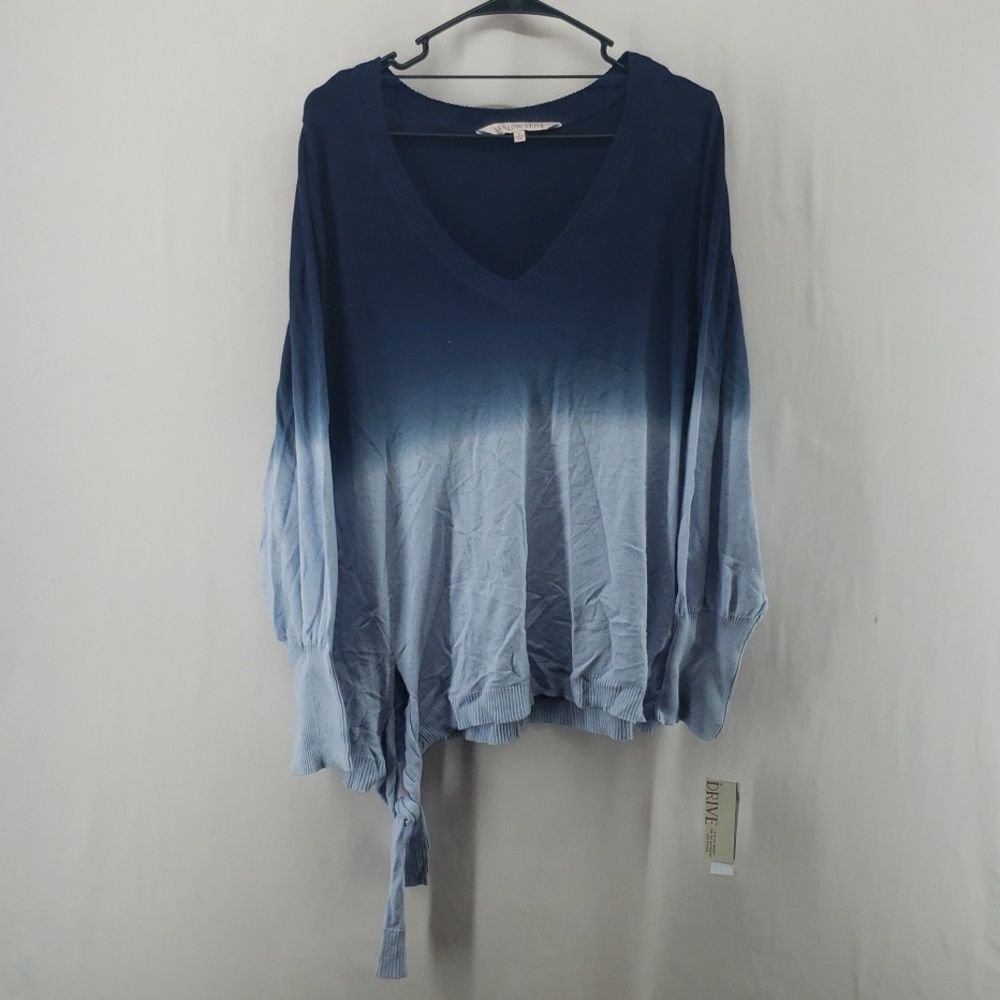Willow Drive Women’s L Blue Dip Dye Tie Hem Knit Top Boho Casual (AM)